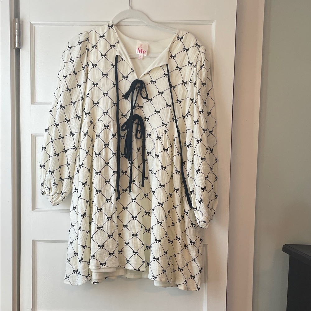 So Me Black and Cream Bow Patterned Dress